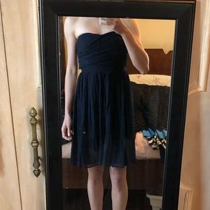 J. Crew Crinkled Silk Chiffon Navy Blue Strapless Mini Dress